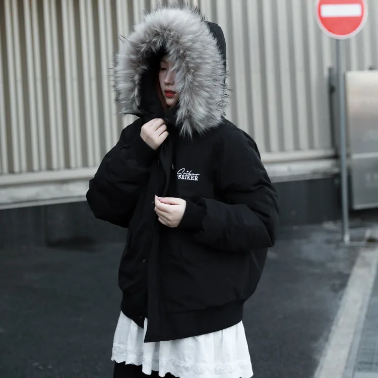 SRIKERLAB美式复古夹克棉服加厚保暖宽松派克服毛领连帽外套男女