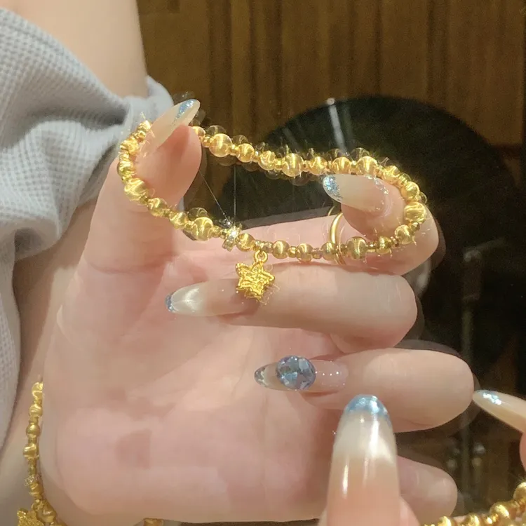 铜合金手链 爆闪拉丝猫眼珠锤纹星星手链