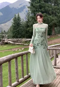 EIA一尧新中式国风【青山雾】气质清雅高级旗袍连衣裙早秋显瘦灵动