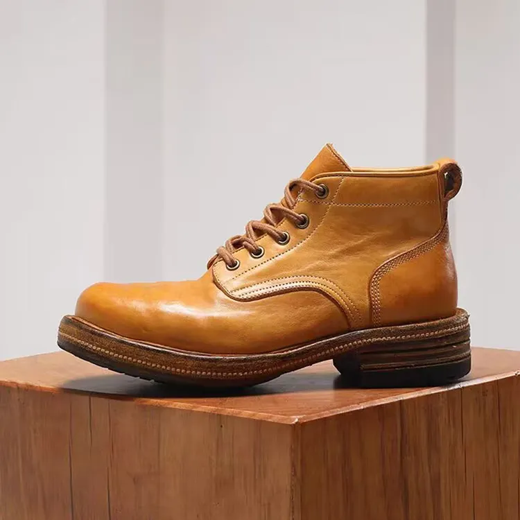 秋冬新款复古英伦短靴男马丁靴手工水洗马皮高帮皮鞋耐磨厚底男靴