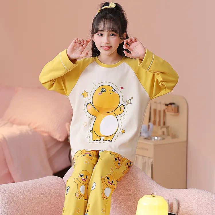 2026新款儿童睡衣春秋长袖卡通薄款棉质女孩中大童家居服女童套装