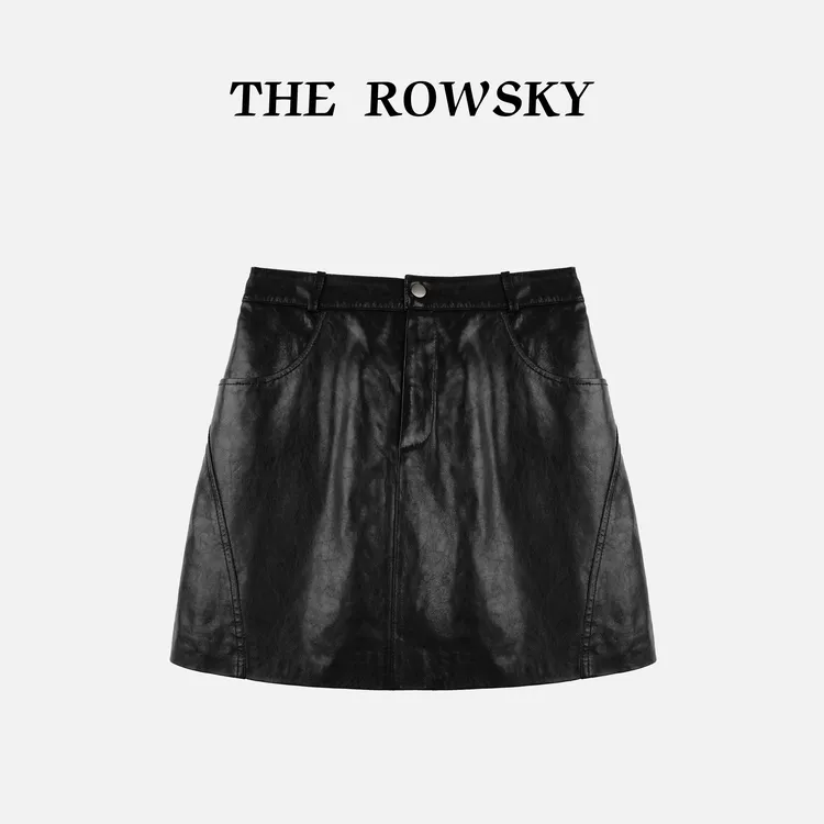 杨圣坤2025秋季新品绵羊皮油蜡皮百搭A字半身裙短款皮裙EY2581007