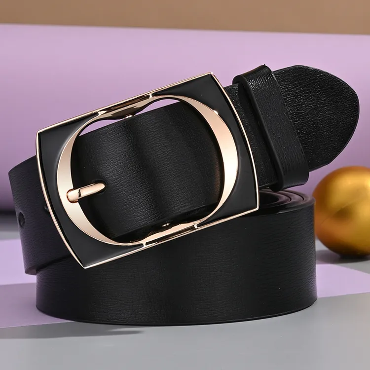 金六狐皮带女款真皮宽版黑色腰带女配裙装饰针扣时尚百搭配牛仔裤