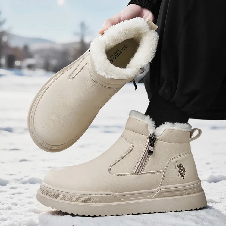 U.S. POLO ASSN.雪地靴男款2025冬季新款侧拉链加绒保暖大棉鞋