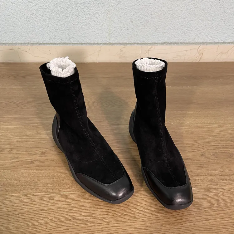 3cm 短筒靴秋运动弹力靴复古通勤简约低跟纯色短筒靴