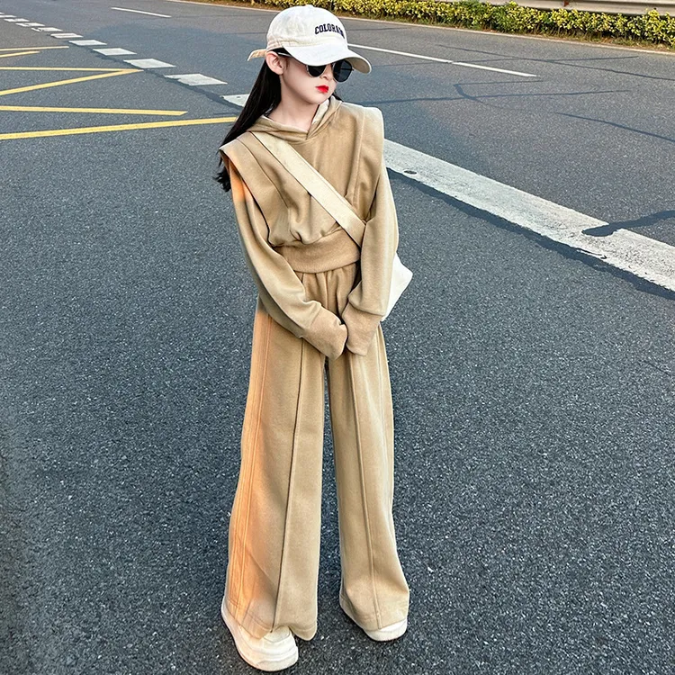 女童套装2025春秋季新款休闲连帽外套宽松直筒裤子中大童两件套潮