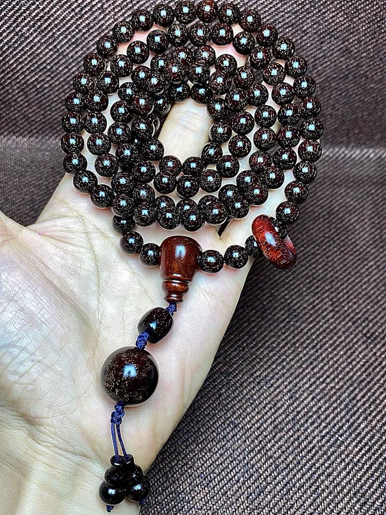 印度小叶紫檀0.8*108放肆嚣爆螺旋顶珠泥料360度超爆满金星