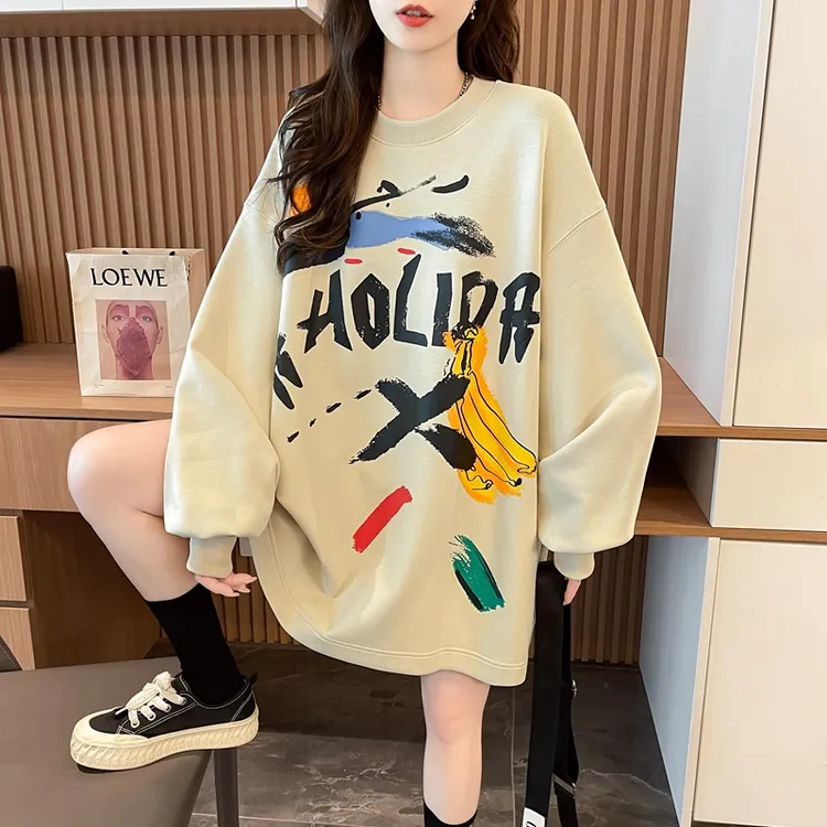 早秋大码女装爆款卫衣女2025新款韩版宽松oversize设计感涂鸦上衣