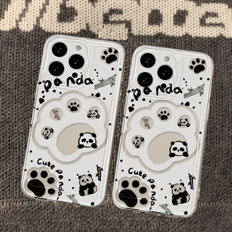 可爱小熊猫适用iPhone16promax太空手机壳14透明12/13精孔11
