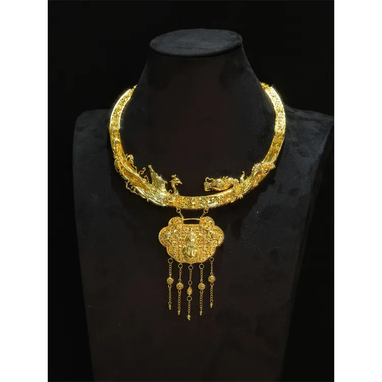 铁合金婚庆饰品 新娘项圈配饰中式金色流苏龙凤褂旗袍女喜庆饰品