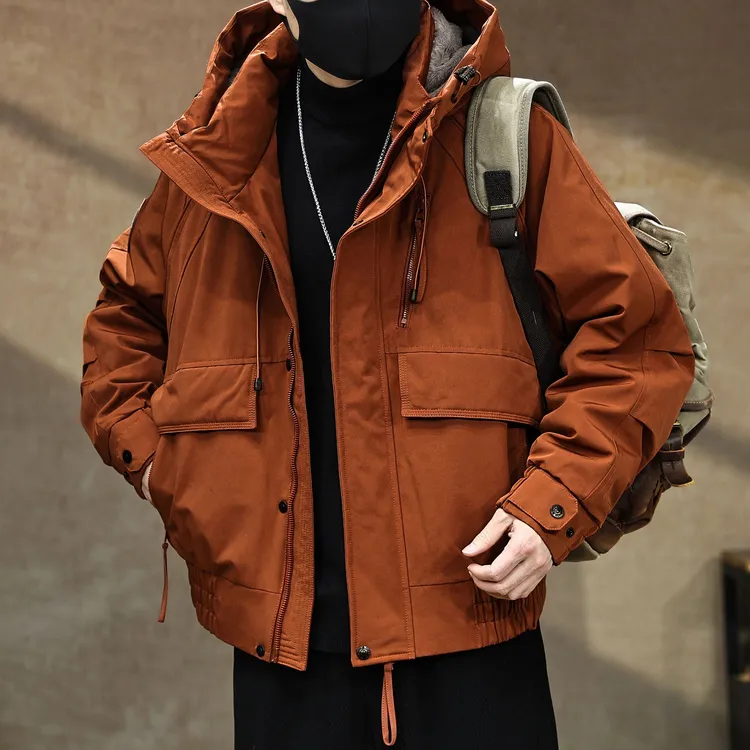 高端美式复古90白鸭绒连帽羽绒服男冬季户外保暖防寒机能工装外套