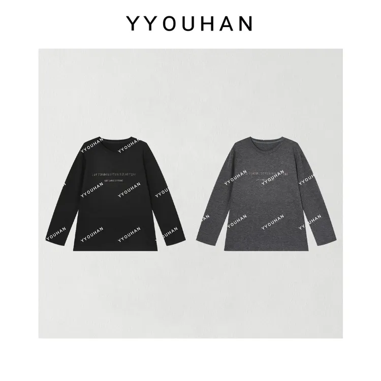 月月 2025秋冬新款小众设计极简风烫钻字母长袖T恤 2510C7198
