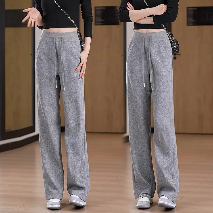 加绒加厚阔腿裤2025年秋冬新款窄版直筒裤女流行休闲显瘦保暖裤子