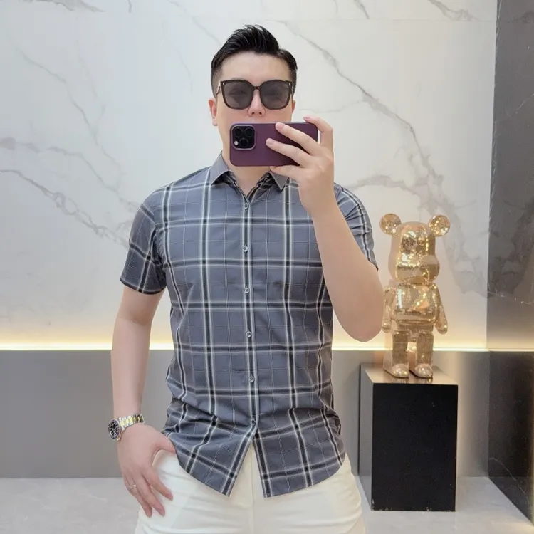 艾塞西隆比夏季新款欧货商务休闲男士翻领百搭短袖衬衫修身薄衬衣