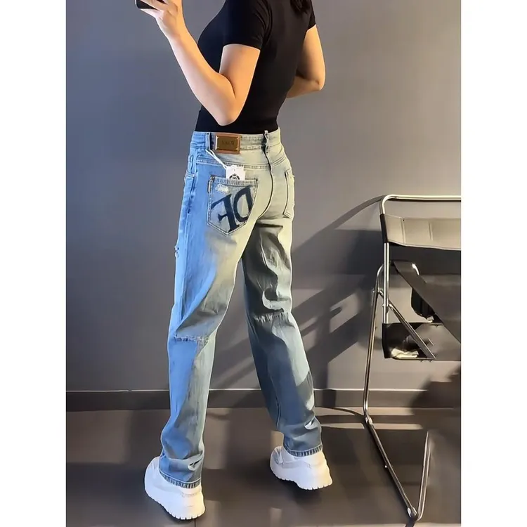 轻奢男装大码潮牌男士时尚秋冬新款牛仔裤字母休闲长裤设计感百搭