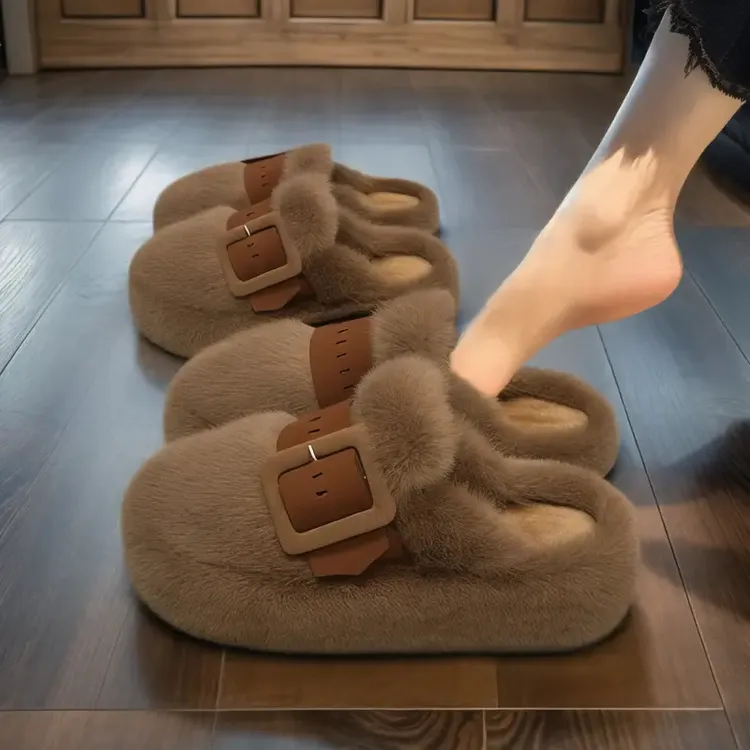 【兔毛绒】包头毛毛拖鞋女外穿2025新款秋冬厚底软底防滑孕妇棉拖