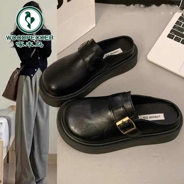 啄木鸟厚底勃肯包头半拖鞋女外穿懒人一脚蹬春夏2025新款穆勒凉拖