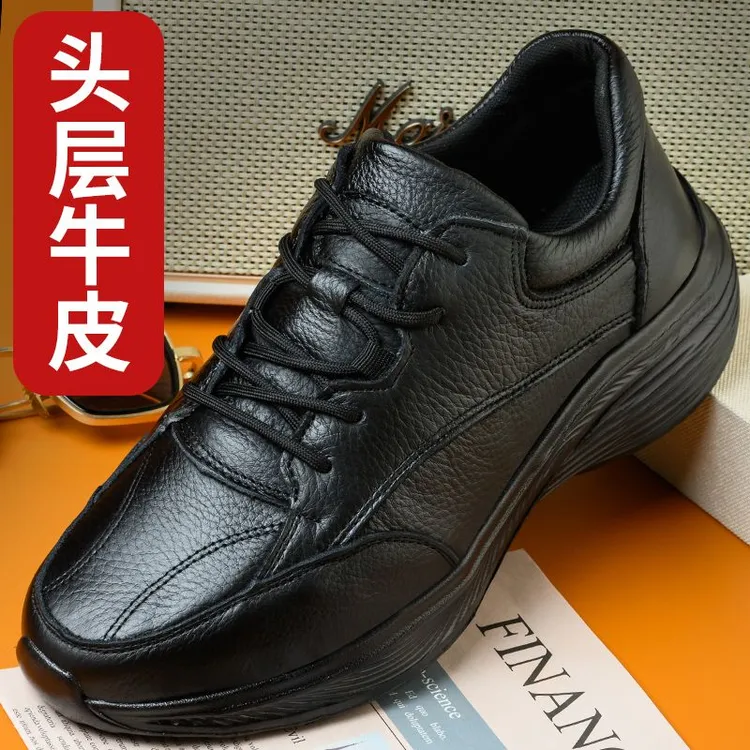 运动休闲皮鞋保暖皮鞋透气纯牛皮夏季镂空轻便春秋四季款加绒厚底