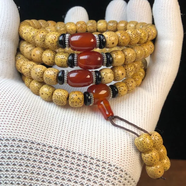 海南星月菩提鸡油黄原生态高油高密佛珠长串108