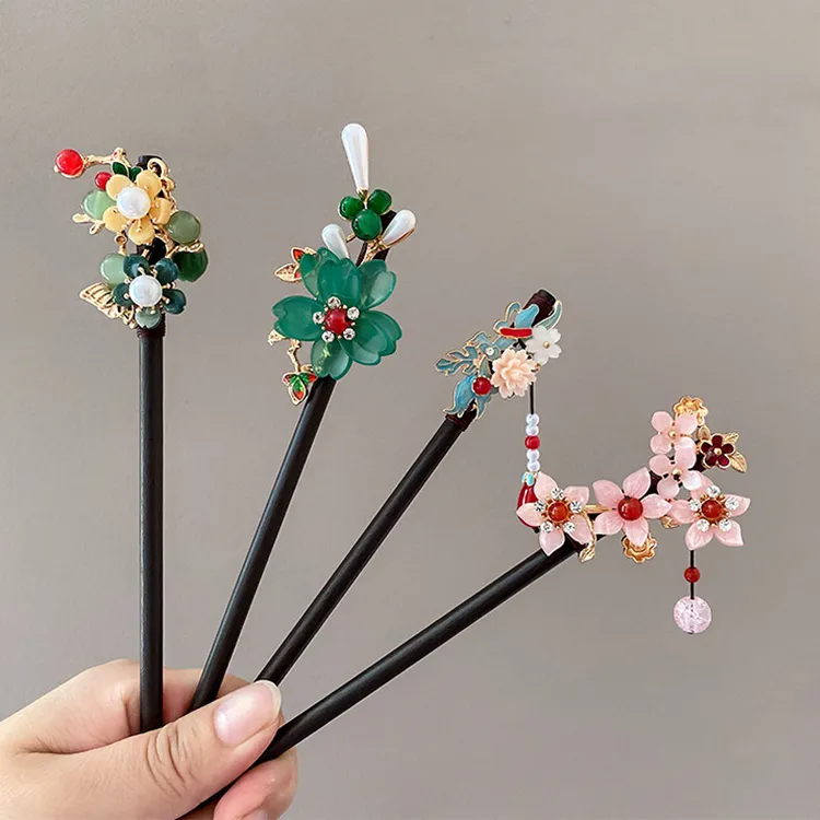 新款发饰古风气质流苏发簪步摇精致木质盘发器新中式旗袍汉服头饰