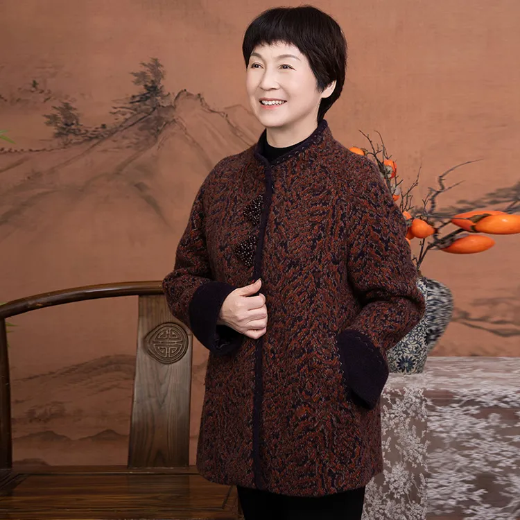 中老年人秋冬装毛呢妈妈装冬季外套女衣服洋气奶奶装春款高贵呢子