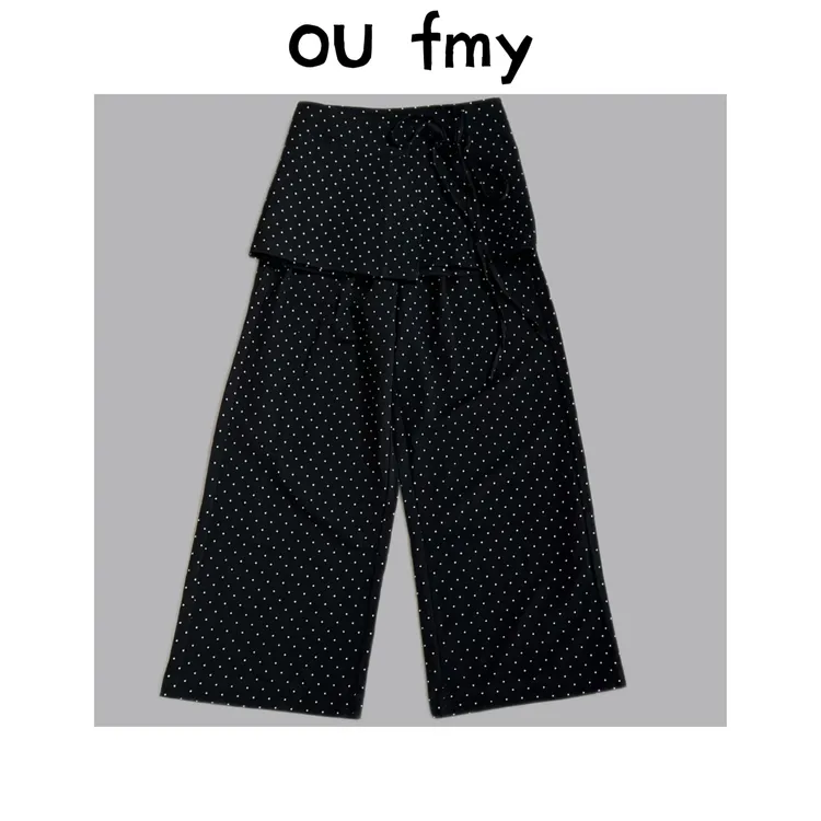 FY3292夏季新款韩版波点宽松个性设计感半身裙长裤叠穿两件套