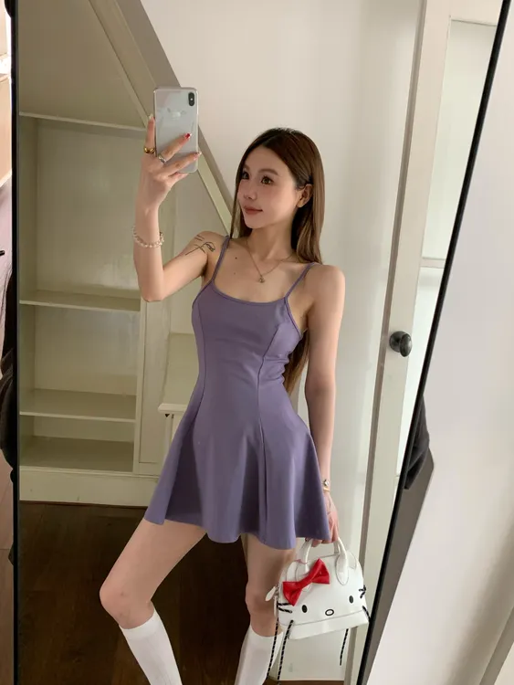 番茄妹妹Tomatosister【芭蕾套装】深灰色吊带连衣裙（安全裤两件套）