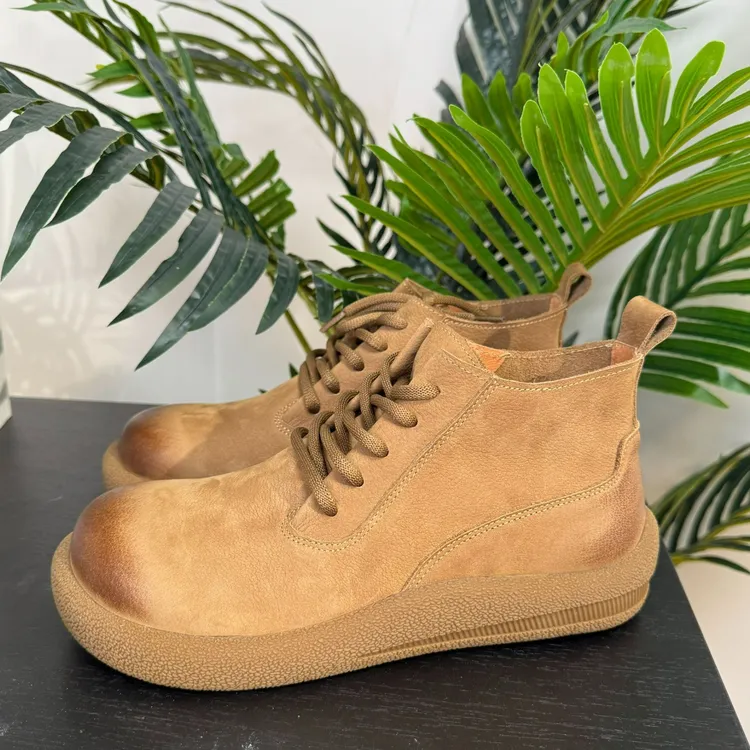 头层牛皮软皮秋冬中邦季新款男鞋系带休闲复古小皮鞋低帮靴