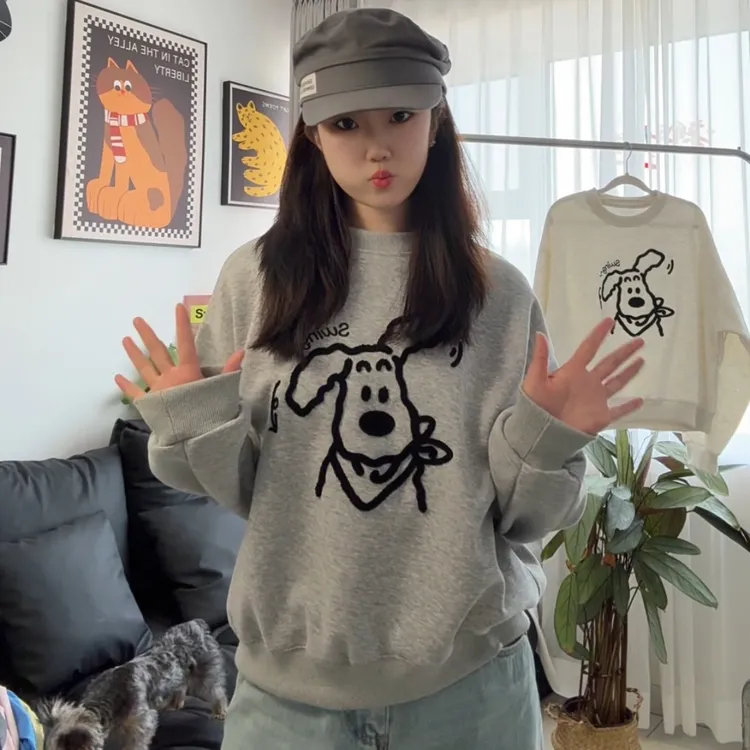 25年春季新卫衣开春衣服外套线条小狗长袖修身