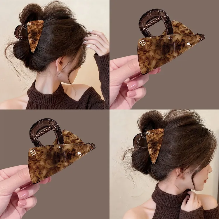 三角豹纹醋酸头发抓夹女鲨鱼夹2025新款盘发夹高级感独特漂亮发饰