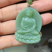 和田玉未镶嵌颈饰粉青荧光猫眼观音