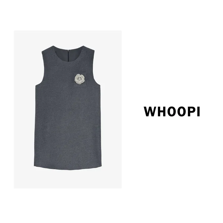 【Whoopi】【格雷新贵】法式立体山茶花胸针圆领无袖背心裙秋冬叠穿