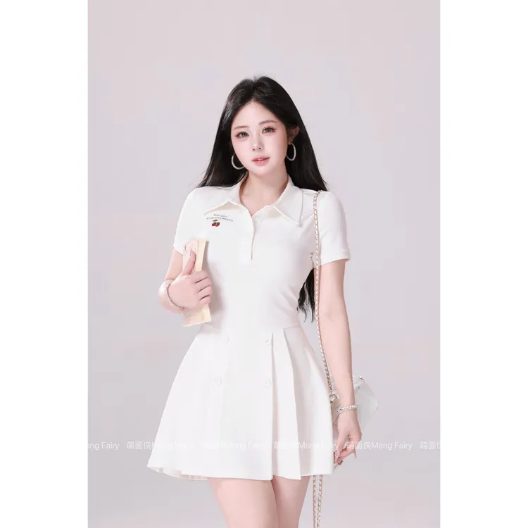 现货萌面侠【白月光】短袖A字裙POLO领夏季连衣裙设计感6269M欧若风