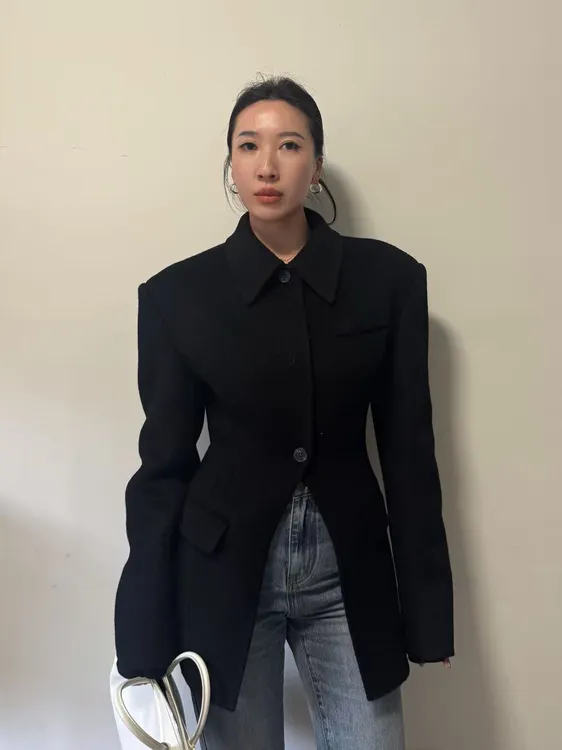 2025东大门秋冬新款墨染和檀木暖系列高级定制超质感收腰羊毛大衣