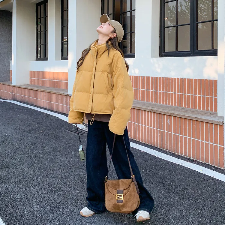 姜黄色立领羽绒服女冬季2024新款短款小个子流行超好看独特绝美