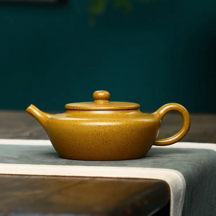 玉颐阁宜兴紫砂壶手工茶壶茶具泡茶名家原矿龙骨金砂扁晨壶280cc