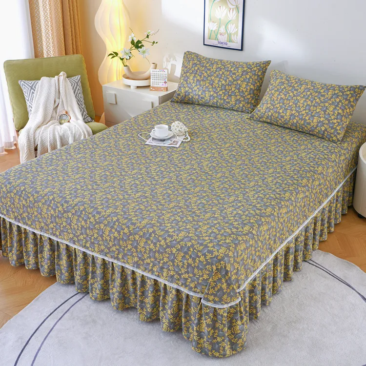 A类水洗棉麻床单床裙床罩床盖防尘不起球不掉色不缩水