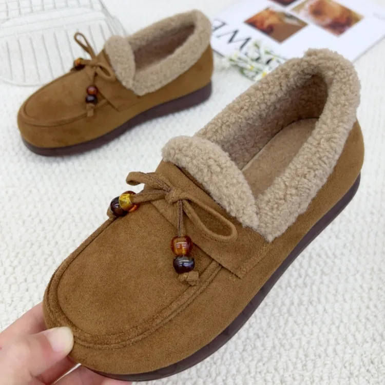 秋冬新款一脚蹬老北京棉鞋舒适保暖妈妈棉鞋时尚百搭豆豆鞋妈妈鞋