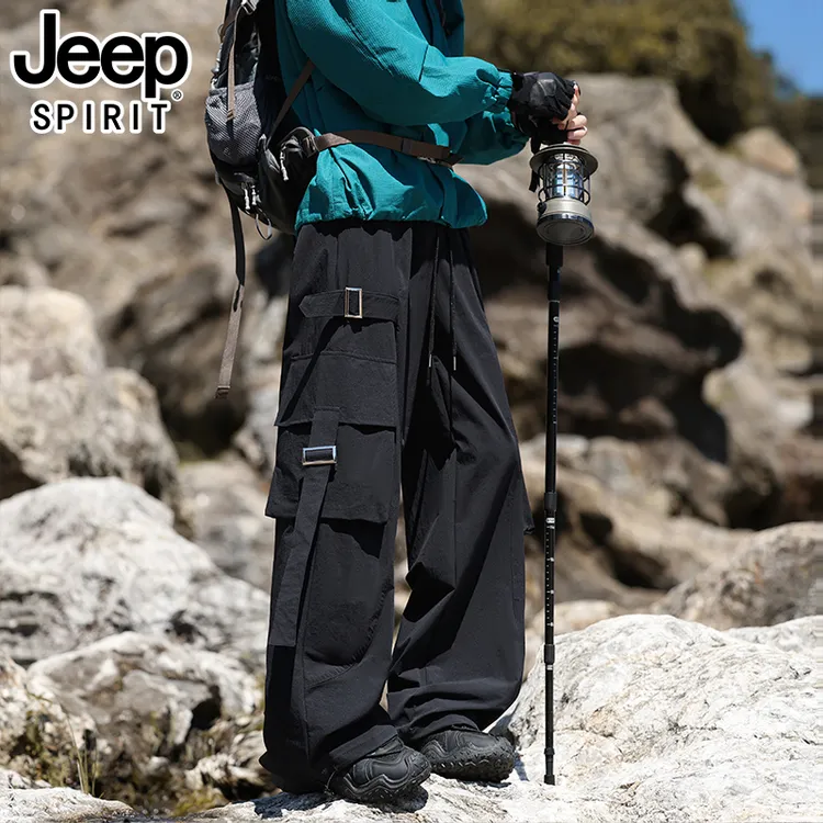 JEEP吉普宽松型宽松束脚裤工装裤口袋休闲裤加厚秋冬季运动长裤