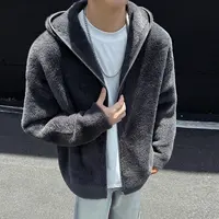 秋冬仿貂毛连帽男同款针织宽松上衣外套大码宽松慵懒风