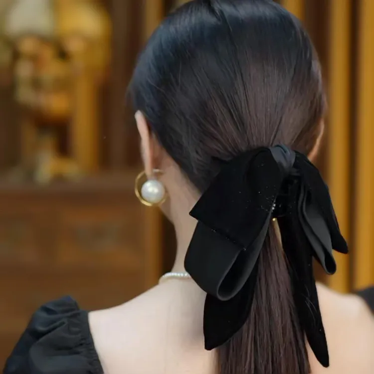 丝绒蝴蝶结马尾发夹女法式满天星抓夹盘发鲨鱼夹2025新款高端抓夹
