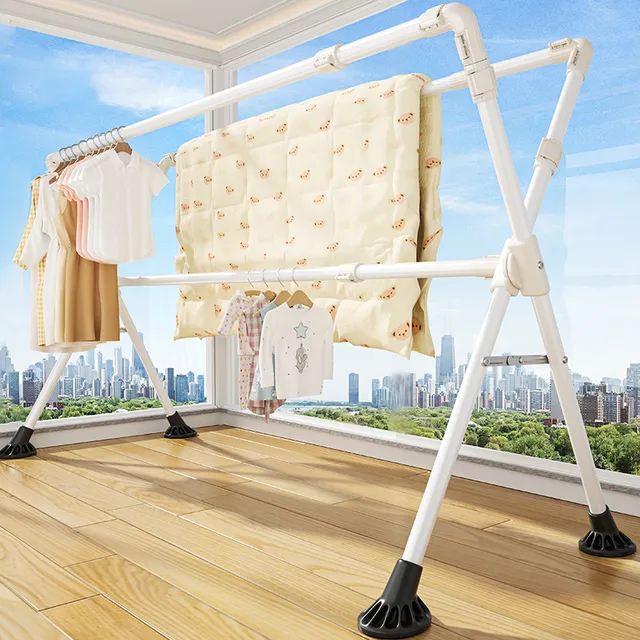 晾衣架落地阳台折叠晒衣架室内伸缩晾衣杆家用凉衣挂架晒被子神器