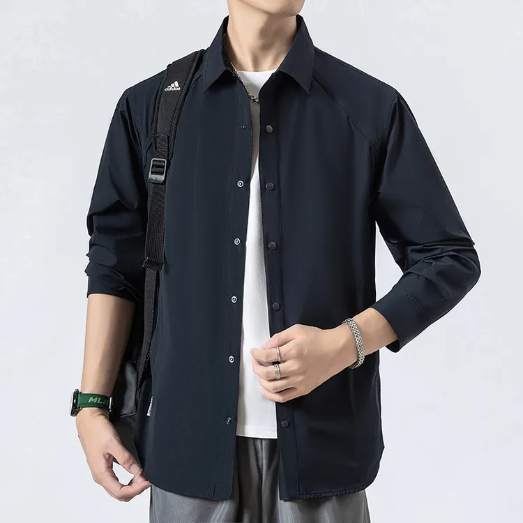 秋季男士时尚百搭长袖翻领男纯色韩版防风夹克休闲宽松外套2555