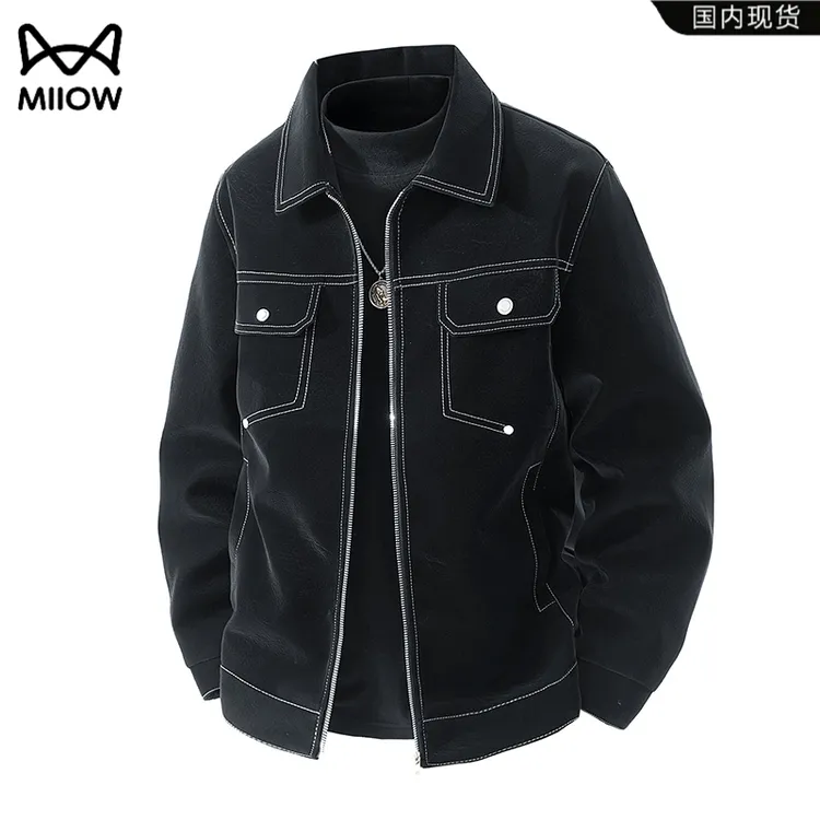 猫人皮衣男士外套春秋季2025新款高级感美式翻领上衣休闲工装夹克
