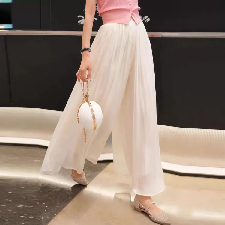 慵懒风琉璃冰丝拖地阔腿裤2025新款气质高腰显瘦宽松垂感休闲裤女