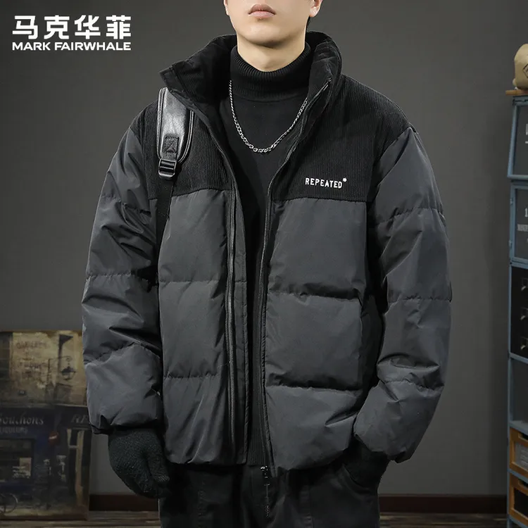 马克华菲官方90白鸭绒立领羽绒服男冬季新款宽松休闲灯芯绒外套潮