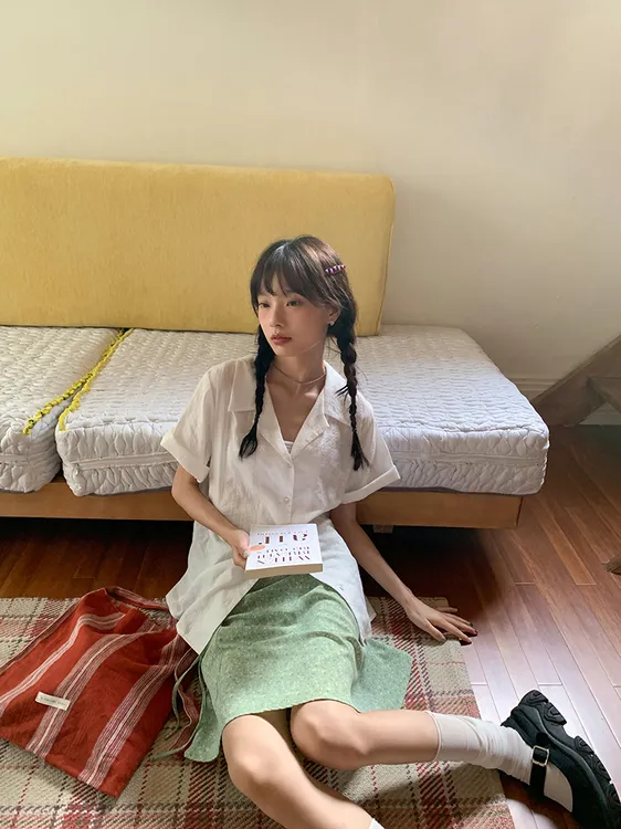 绿色雪纺碎花半身裙女夏季新款高腰a字裙子垂坠感短裙小个子
