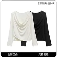 68516#CSIN轻奢简约堆堆领假两件T恤2025秋冬百搭个性潮流上衣