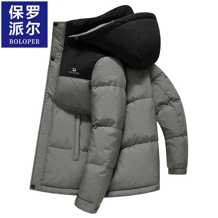 保罗男士羽绒服冬季连帽2025新款加厚保暖白鸭绒中青年休闲外套潮