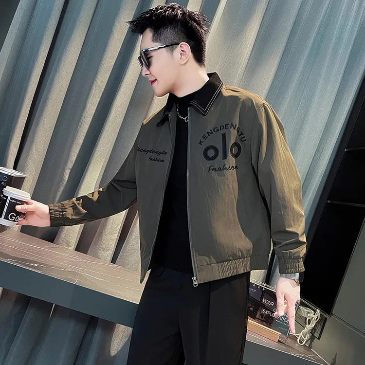高级痞帅秋季休闲美式男装男士网红洋气炸街男装外套翻领短款夹克